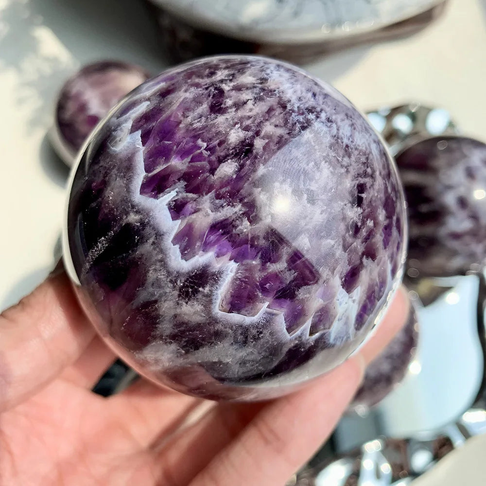 Wholesale Natural Polished Feather-patterned Dream Amethyst Sphere for Home Desktop Decor