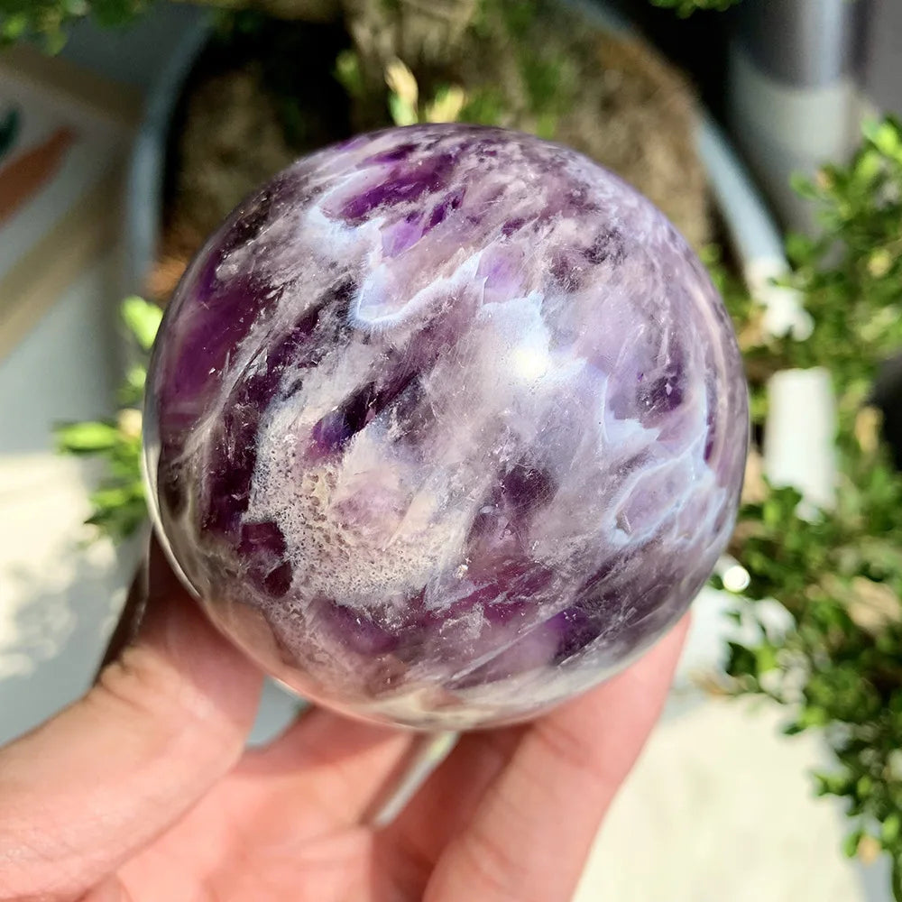 Wholesale Natural Polished Feather-patterned Dream Amethyst Sphere for Home Desktop Decor