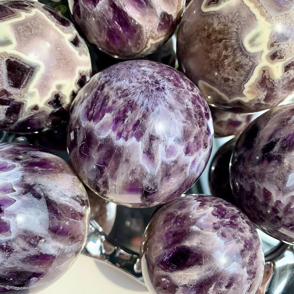 Wholesale Natural Polished Feather-patterned Dream Amethyst Sphere for Home Desktop Decor